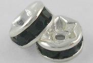 Серебристые рондели с кристаллами черные 6 мм