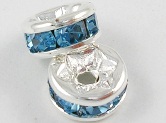 Серебристые рондели с кристаллами голубые 6 мм